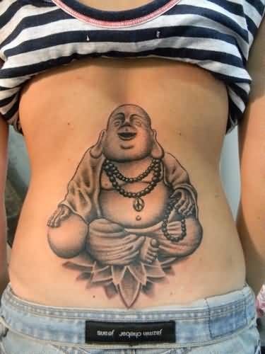 Laughing Buddha Tattoo, Girl Spine Tattoos, Back Tattoo Women Spine, Back Tattoos Spine, Lower Back Tattoo Designs, Faith Tattoo On Wrist, Tattoos Pictures, Buddha Tattoo Design, Girl Back Tattoos