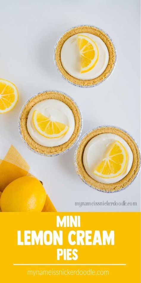 Mini Lemon Cream Pie Recipe | Tart | Dessert | Cream Cheese | Cheesecake | Filling | No Bake | 5 Ingredients | Easy | Best | Homemade mynameissnickerdoodle.com Cheesecake Filling No Bake, Dessert Cream Cheese, Lemon Creme Pie, Cream Cheese Cheesecake, Lemon Cream Pie, Yummy Pie Recipes, Lemon Cream Pies, Lemon Cheese, Cream Cheese Pie