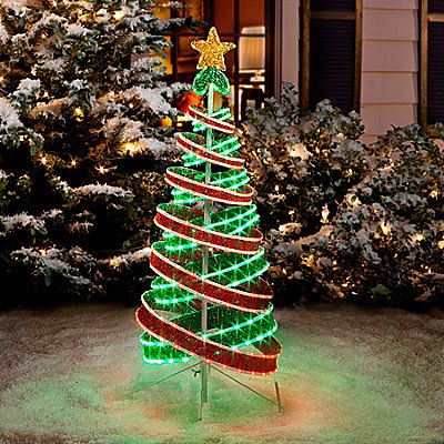 Christmas Tree Spiral, Outdoor Christmas Decorations Lights, Pallet Wood Christmas, Spiral Christmas Tree, Ribbon Christmas Tree, Christmas Garden Decorations, Ribbon Tree, Christmas Props, Ribbon Christmas