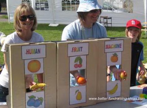 Human Fruit Machine Fundraising Idea. Fruits are randomly pulled from a box or sack by the stallholder. If the fruits match there will be a prize. Creative Fundraising Ideas, Fundraising Games, Creative Fundraising, Fete Ideas, Pta Fundraising, Church Fundraisers, Village Fete, School Fair, Fruit Machine