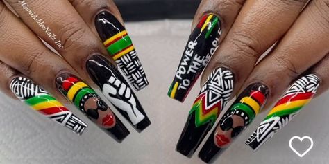 Jamaican Theme Nails, Juneteenth Nail Ideas, Reggae Nails, Jamaican Nails, Jamaican Nail Designs, Jamaican Nail Designs Nailart, Juneteenth Nail Design, Jamaica Nails, Jazzy Nails