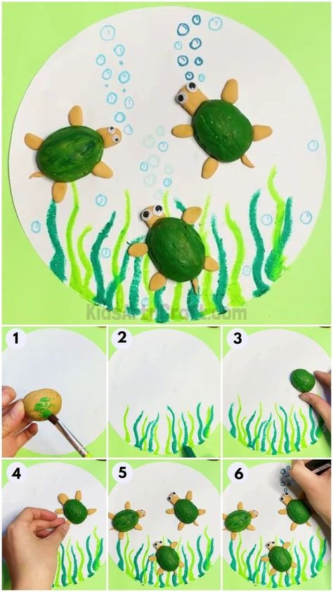 How To Make A Turtle Crafts, Turtle Projects For Kids, Diy Turtle Crafts, Turtle Diy Crafts, Walnut Shell Art, Shell Art For Kids, Turtle Crafts For Kids, Walnut Craft, Turtle Diy