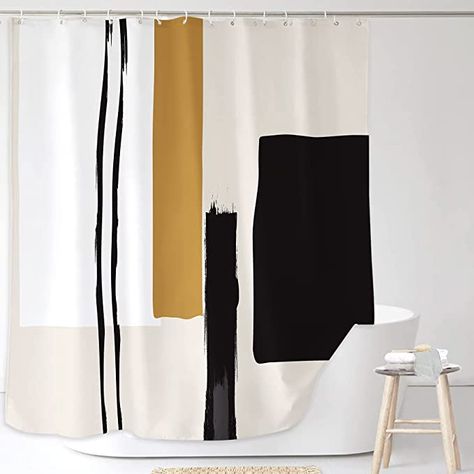 Plastic Shower Curtain, Abstract Shower Curtain, Painting Minimalist, Modern Shower Curtains, Boho Shower Curtain, Bathroom Shower Curtain, White Shower Curtain, White Shower, Black Curtains