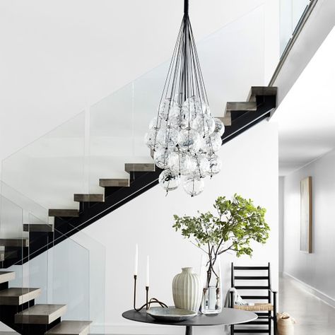 Berlin Glass Chandelier | Williams Sonoma Entry Chandelier, Chandelier Large, Modern Foyer, Entryway Chandelier, Foyer Chandelier, Entryway Lighting, Foyer Lighting, Elegant Chandeliers, Luxury Chandelier