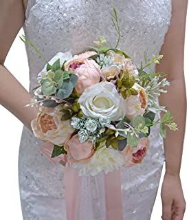 Amazon.com: artificial flower bouquet with bow: Home & Kitchen Angel Wedding, Wedding Bridesmaid Bouquets, Small Wedding Bouquets, Artificial Wedding Bouquets, Wedding Ceremony Ideas, Bouquet Bride, Silk Bouquet, Wedding Bouquets Bride, Romantic Bouquet