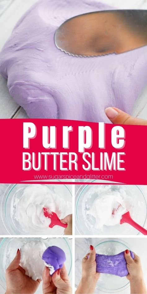 This Squishy, Fluffy, Moldable Butter Slime is NON MESSY! Thick And Glossy Slime Recipe, Butter Slime Recipe, How To Make Purple, Homemade Slime Recipe, Free Slime, Slime Ingredients, Easy Slime Recipe, Glossy Slime, Butter Slime