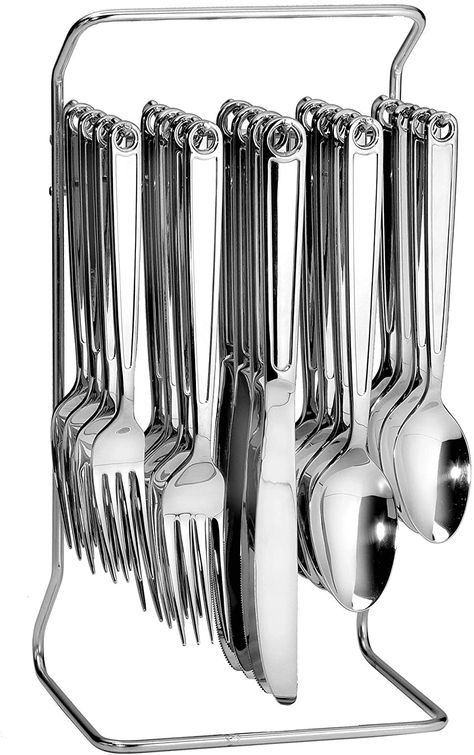 Amazon.com | Oneida Hyde Park 20 Piece Everyday Flatware Hanging Caddy, Service for 4 18/0 Stainless Steel, Silverware Set: Flatware Sets Beautiful Flatware, Flatware Design, Stainless Steel Silverware, Cutlery Holder, Shop Equipment, Stainless Steel Cutlery, Homewares Shop, Serving Spoon, Stainless Steel Flatware