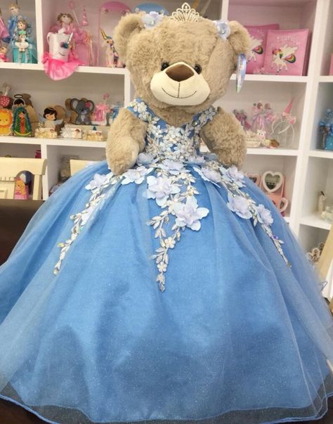 Personalized Quinceanera Teddy Bear Dress Custom Made Teddy - Etsy Canada Baby Blue Quinceanera Dresses, Quinceanera Teddy Bear, Quinceanera Winter Wonderland, Cinderella Quince, Baby Blue Quinceanera, Teddy Bear Dress, Light Blue Quince, Cinderella Quinceanera Themes, Cinderella Quinceanera