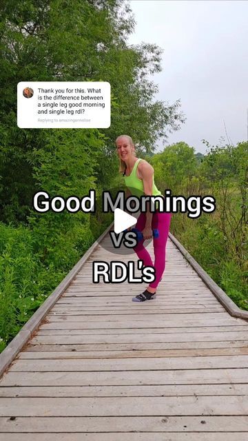 Valerie Brown | Strength & Mobility Coach on Instagram: "Great question!!! 👌 

The "(Bottom Loaded) Single Leg Good Morning" and "Single Leg Romanian Deadlift (RDL)" are similar in that they are both single leg hinge movements.

However, they differ in the intention and execution.

For the "Single Leg Good Morning:"
- intention: strengthen lower back & hamstrings
- reach hips back as far as possible
- even at maximal hip hinge, upper body can continue to lower towards the ground as long as can maintain spine in extention (I.e. avoid lowering upper body any farther if lower back starts to round)
- knee can travel behind the ankle
- can maintain a slight bend in the knees if hamstrings are short & tight

For the "Single Leg Romanian Deadlift (RDL):"
- intention: glute strength and/or hypert Rdl Vs Good Morning, Strengthen Lower Back, Hip Hinge, Strength Mobility, Romanian Deadlift, Manly Stuff, Hamstring Stretch, Lower Back, Upper Body