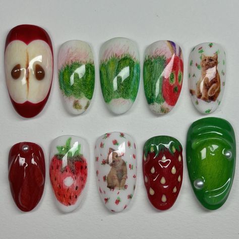 custom hungry caterpillar set!! 🐛🍎 i used colored pencils for the first time and i think it turned out great!! dm me for a custom 😊 #nails #nailsnailsnails #hungrycaterpillar #gelx #gelxnails #gelnails #gel #pressons #viral #explore #smallbusiness #pressonnails #nailart #naildesign The Very Hungry Caterpillar Nails, Gummy Worm Nails, Hungry Caterpillar Nails, Caterpillar Nails, Insect Nails, Monkey Nails, Teeth Nails, The Hungry Caterpillar, J Nails