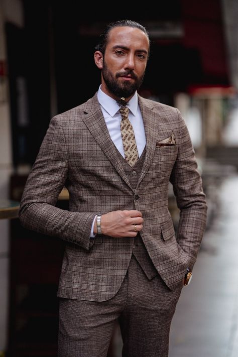 Brown Suit, Navy Blue Suit, Brown Suits, Plaid Suit, Slim Fit Suit, Tuxedo Jacket, Brown Plaid, Winter 2023, Blue Suit