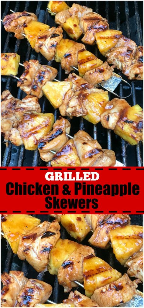 Grilled Chicken And Pineapple, Cookout Foods, Pineapple Skewers, Chicken And Pineapple, Grilled Pineapple Chicken, Cookout Ideas, Cabin Food, Pineapple Skewer, Chicken Pineapple