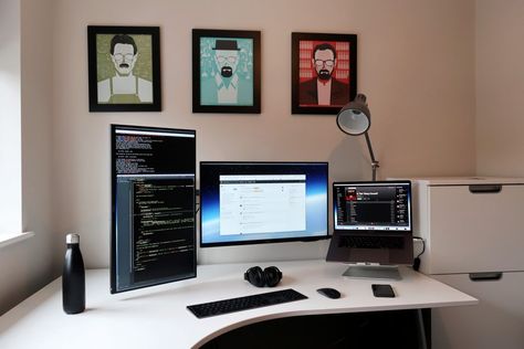 Developer Setup, Ikea Galant Desk, Vertical Monitor, Monitor Setup, Dual Monitor Setup, Best Gaming Setup, Computer Desk Setup, Home Studio Setup, Desktop Setup