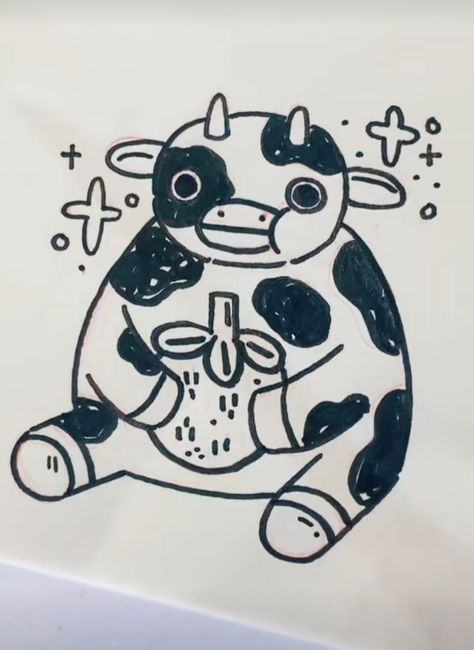 Cute Cow Doodle, Cow Doodle, Cow Drawing, Cute Cow, Little Doodles, A Cow, Mini Drawings, Sketchbook Art Inspiration, Doodle Drawings