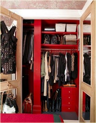 red closet Red Closet, Fine Paints Of Europe, Bedroom Closet Doors, White Closet, Beautiful Closets, Open Closet, Modern Closet, Multipurpose Furniture, Small Closets