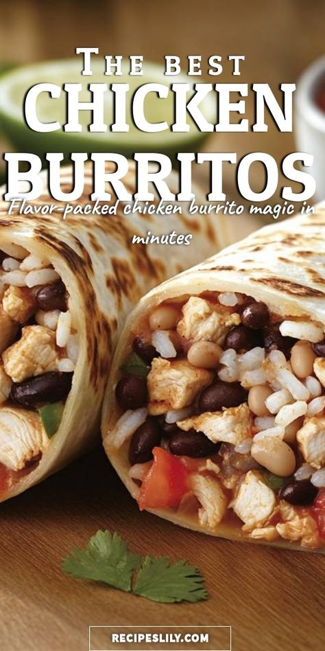 I can't get enough of these flavor-packed chicken burritos! Made in minutes, they're perfect for a quick meal. Stuffed with tender chicken, black beans, and rice, each bite is a delicious burst of flavor that will leave you wanting more. Try this recipe today for a satisfying dinner that the whole family will love! Chicken And Bean Burrito Recipe, Best Chicken Burritos, Chicken Black Beans And Rice, Burritos Chicken, Burritos Recipes, Chicken Burrito Recipe, Burrito Chicken, Burrito Recipe Chicken, Chicken Black Beans