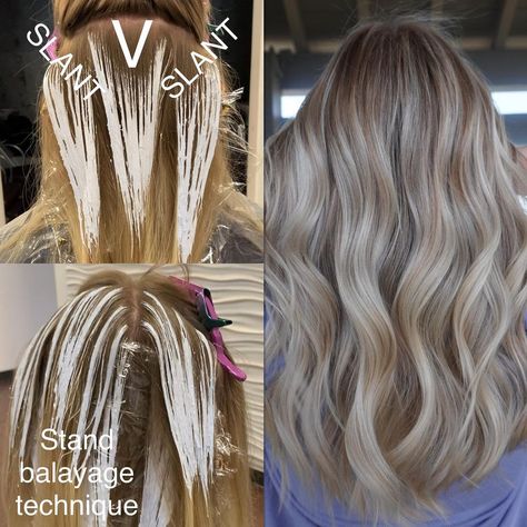 V Balayage Technique, Foliage Hair Vs Balayage, Foilyage Hair Technique, Balayage Hair Placement, Balayage Sectioning Diagram, Balayage Placement Techniques, Balayage Hair Videos, Hair Stylist Tips, Blonde Hair Colour Shades