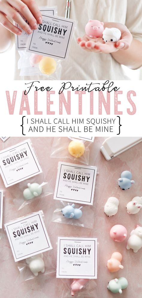 Non-candy class Valentines idea with free printable. Cutest idea ever! "I shall call him squishy, and he shall be mine. Happy Valentines!" #valentines #valentine #classvalentine #noncandyvalentines #valentinesday #valentinesgift #camitidbits Class Valentine Ideas No Candy, Valentine Gift For Preschoolers, Diy Valentines Envelope, Squishy Valentine Printable Free, Squishy Valentine Printable, Squishy Valentine, Valentine Ideas For Kids, Personalized Valentines Gifts, Non Candy Valentines