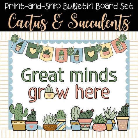 Succulent Bulletin Board, Garden Theme Classroom, Neutral Vibes, Boho Plants, Printable Border, Boho Cactus, Classroom Background, School Displays, Teaching Teachers