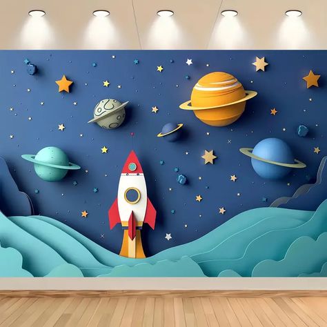 Space Theme Birthday Party, Activity Video, Cartoon Photography, Cartoon Spaceship, Pc Decoration, Space Party Decorations, Themed Photography, Space Theme Party, Kids Deco