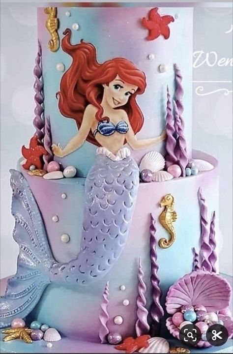 Ariel The Mermaid Cake, Arial Birthday Cake, Birthday Cake Ariel Mermaid, Mermaid Themed Birthday Cake, Ariel Birthday Cake Ideas, Little Mermaid 4th Birthday Party, Little Mermaid 3rd Birthday Party, Ariel Theme Cake, Cake Ariel Mermaid