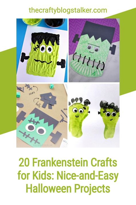 These Frankenstein crafts for kids are actually quite easy. Let the little monsters in your house get crafty with these kid-friendly Frankenstein-themed crafts. #thecraftyblogstalker #frankensteincrafts #halloweencrafts #halloweenkidscrafts Frankinstine Craft, Frankenstein Kids Craft, Frankenstein Art For Kids, Build A Frankenstein Printable, Halloween Frankenstein Craft, Frankenstein Craft, Halloween Themes Decorations, Halloween Art Projects, Suncatcher Craft