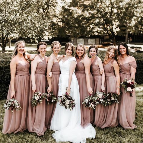 BIRDY GREY 🐥 on Instagram: “👗One dress, so many pretty necklines: Love Birdy bride @leighkaisen’s squad in our convertible #ChristinaDress in Sandy Mauve 💕 •…” Mauve Bridesmaid Dresses, Mauve Bridesmaid, Mauve Bridesmaid Dress, Popular Wedding Colors, Tulle Bridesmaid, Mauve Wedding, Grey Bridesmaids, Convertible Bridesmaid Dress, Birdy Grey