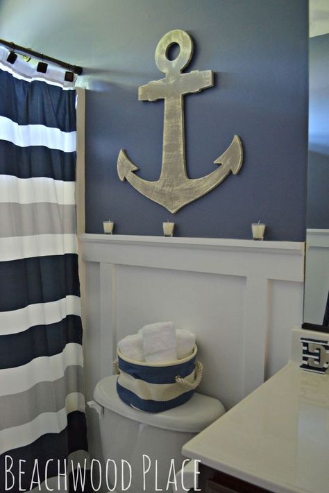 nautical bathroom decor, bathroom ideas, repurposing upcycling, wall decor Nautical Bathroom Design Ideas, Makeover Kamar Mandi, Nautical Bathroom, Anchor Decor, White Bathroom Accessories, Nautical Bathroom Decor, Bathroom Retreat, Nautical Bathrooms, Bathroom Themes