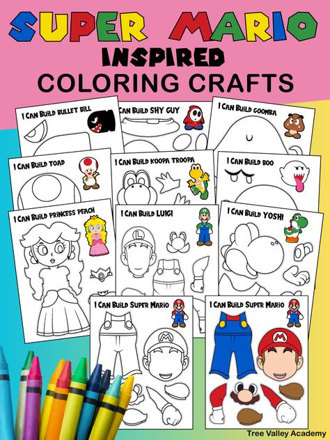 Super Mario Activities Free Printable, Mario And Luigi Crafts, Super Mario Activity Sheets, Super Mario Worksheets, Mario Activity Sheets, Super Mario Activities For Kids, Super Mario Printables, Mario Crafts For Kids, Mario Activities