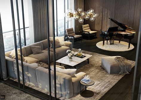 Piano Modern Living Room, Grand Piano Living Room Modern, Piano At Home Interior Design, Piano Lounge Interior Design, Grand Piano Interior Design, White Grand Piano Living Room, Luxury Piano Room, Piano Lounge Room, Piano In Modern Living Room