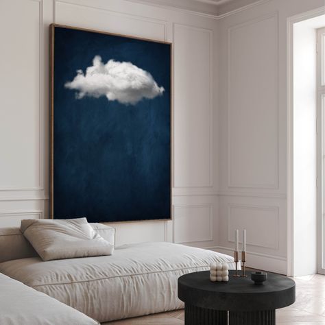 Nuage Cloud Framed Canvas - Sapphire Blue - AureousHome Condo Style, Tan Couch, Unusual Wall Art, Cloud Canvas Art, Cloud Wall Art, Minimalist Maximalist, Floating Frames, Cloud Wall, Girl Time