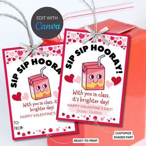 😍 Sip Hooray Juice Drink Valentine Printable Gift Tag | Kids Class Friend Valentines | Tetra Carton Box Label | Preschool Valentine 😍 by Given Crafted Wonders starting at $5.99 🎉🥤 Cheers to love and friendship with our "Sip Sip Hooray" Gift Tags! 🥤🎉 When you purchase, you'll instantly receive 📥: 1️⃣ A ready-to-print PDF loaded with charming juice box-themed tags that shout "Sip Sip Hooray"! 🖨️ Perfect for attaching to drinks or goodies for a fun Valentine's Day surprise. 💌 2️⃣ A second PD... Box Character, Preschool Valentine, Monthly Celebration, Sip Sip Hooray, Class Valentines, Juice Box, Preschool Valentines, Business Colors, Friends Valentines