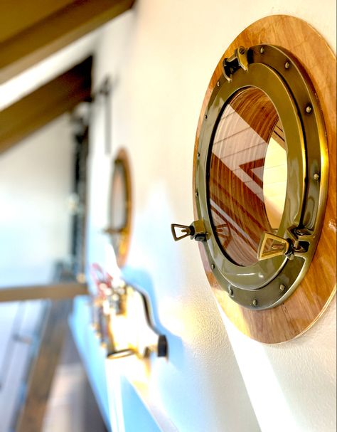 Porthole windows made for Ski loft Nautical Window, Upstairs Ideas, Chalet Ideas, Marine Design, Camp House, Porthole Window, Looking For Houses, Under The Sea Theme, Shed Homes