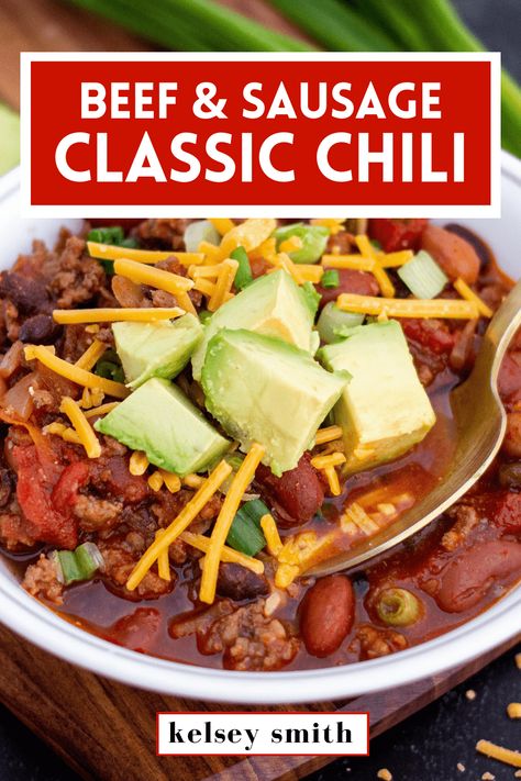 Crockpot Chili With Sausage, Chili With Pork Sausage, Chili Beans With Sausage, Chilli With Sausage, Chili With Ground Pork And Beef, Chili Recipe With Beef And Sausage, Ground Beef And Sausage Chili, Chili Recipe Crockpot Beef And Sausage, Chili Sausage And Beef