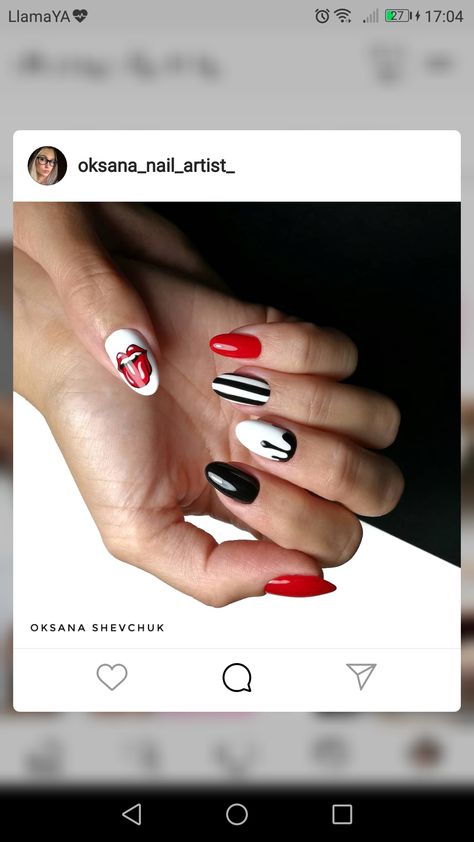 Rolling Stones Nail Art, Rolling Stones Nails, Rock And Roll Nails Design, Rock N Roll Nails, Rock And Roll Nails, Rocker Nails, Music Nails, Rock Nails, Fresh Nails