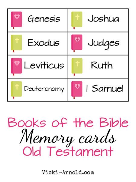 Books of the Bible Memory Cards: Old Testament {free printable} Books Of The Old Testament Printable, Books Of The Bible Printable Free, Books Of The Bible Craft, Awana Ideas, Free Bible Printables, Bible Homeschool, The Books Of The Bible, Bible Cards, Book Of The Bible