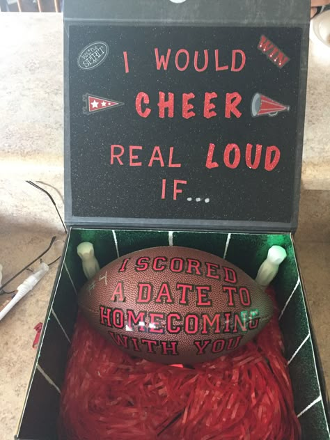 Homecoming proposal for cheerleader Sadie Hawkins Proposals, Football Promposal, Sadies Proposal, Cute Hoco Proposals, Prom Invites, Homecoming Poster Ideas, Prom Posters, Cute Homecoming Proposals, Cute Prom Proposals