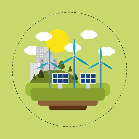 Renewable energy solar wind city royalty free illustration City Vector Illustration, Photovoltaic Cells, Alternative Fuel, City Vector, Infographic Illustration, Kids Canvas, Energy Companies, Renewable Sources Of Energy, Principles Of Design