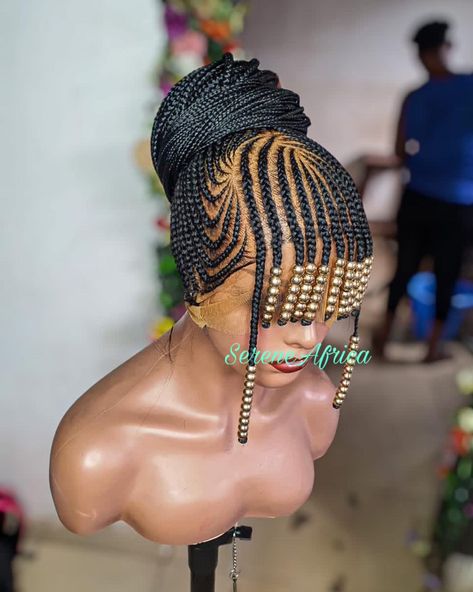 Full lace cornrow braid wig with beads. Braid Wig, Feed In Braids Hairstyles, Girl Hairstyle, Wig For Black Women, Lace Braid, Box Braid Wig, Feed In Braid, Braided Wig, Beautiful Wigs