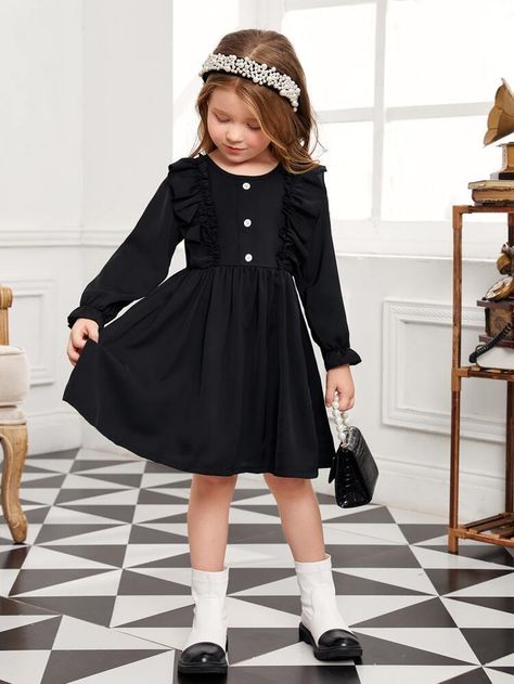 Free Returns ✓ Free Shipping✓. Toddler Girls Ruffle Trim Flounce Sleeve Dress- Toddler Girl Dresses at SHEIN. Flounce Sleeve Dress, Kids Dress Collection, Party Wear Indian Dresses, Flounce Sleeve, Toddler Girl Dresses, Toddler Girl Outfits, School Fashion, Toddler Dress