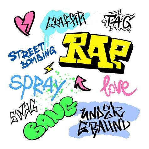 Graffiti Vector Art, Street Style Design Graphic, Graffiti Shirts Design, Graffiti Elements, Sketch Graffiti, Graffiti Cartoon, Painted Clothes Diy, Retro Text, Scrapbook Book