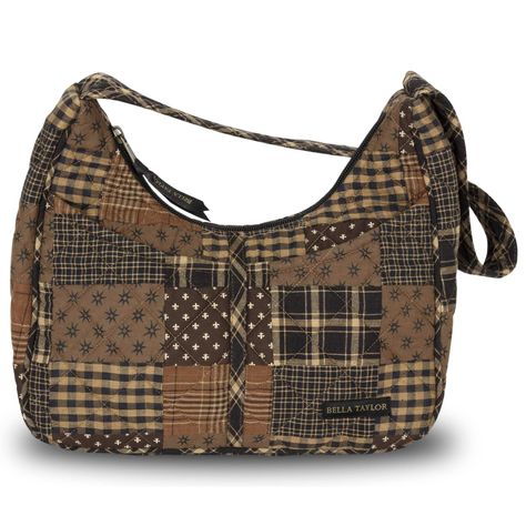 PRICES MAY VARY. COUNTRY AMERICANA PATCHWORK: Ironstone is our timeless palette of chestnut, khaki, dark chocolate, and black quilted cotton fabrics in plaids and stripes in a traditional American patchwork layout. SIZED JUST RIGHT: Not too big and not too small, the Blakely quilted purse measures 11" wide, 9.5” high at the sides (7" in the middle), and 4" deep. It’s the perfect size hobo-style pocketbook to carry everything you need, and the secure top zipper closure keeps your belongings safe Fabric Purses, Quilted Purses, Hobo Shoulder Bag, Lightweight Quilt, Americana Fashion, Hobo Style, Stylish Shoulder Bag, Croquettes, Diamond Quilt