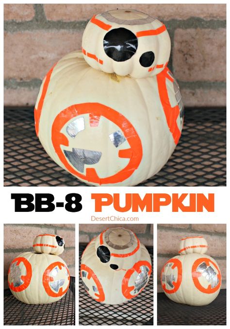 Easy Star Wars BB-8 Pumpkin, no carving is neccesary just duct tape and a glue gun. Bb8 Pumpkin, Halloween Deserts, Hallowen Ideas, Star Wars Bb8, Halloween Pumpkins Painted, Star Wars Halloween, Pumpkin Carving Ideas, Bb 8, Star Wars Party