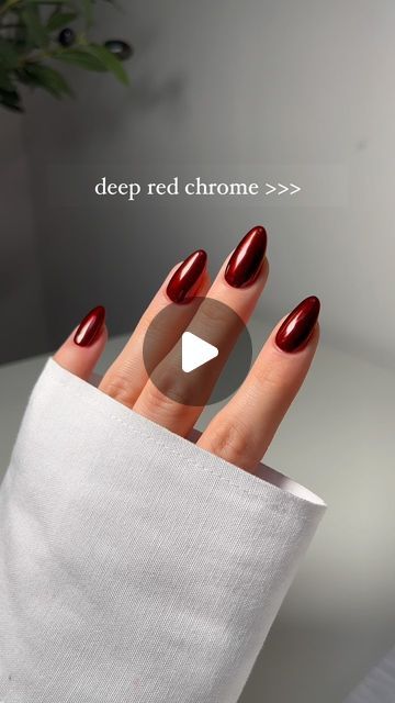 Jessica White on Instagram: "obsessed with this super dark red chrome @opinailsuk The Thrill of Brazil @glitterplanetuk chrome #nails #nailreel #nailinspo #nailtrends #nailswatch #nailpainting #nailasmr #asmr #satisfying #satisfyingvideos #trending #trendingreels #nailcolour #opi #askforopi" Red Black Chrome Nails, Red Chrome Nails Short, Red Chrome Acrylic Nails, Dark Red Nails With Chrome, Cranberry Chrome Nails, Deep Red Chrome Nails, Wine Chrome Nails, Chrome Nails Dark, Maroon Chrome Nails