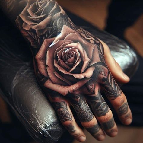 Herren Hand Tattoos, Full Hand Tattoo, Skull Hand Tattoo, Sketch Style Tattoos, Rose Drawing Tattoo, Rose Hand Tattoo, Hand And Finger Tattoos, Tattoos For Women Half Sleeve, Half Sleeve Tattoos For Guys