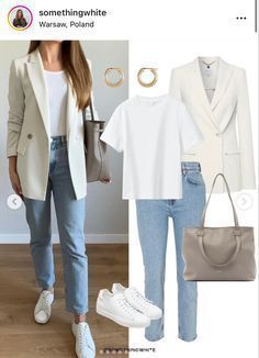 Outfit Blazer Blanco Casual, Sako Outfit, Outfits Con Blazer Blanco, Dutch Style, Casual Work Outfits Women, Spring Work Outfits, Over 60 Fashion, Casual Day Outfits, Office Outfit