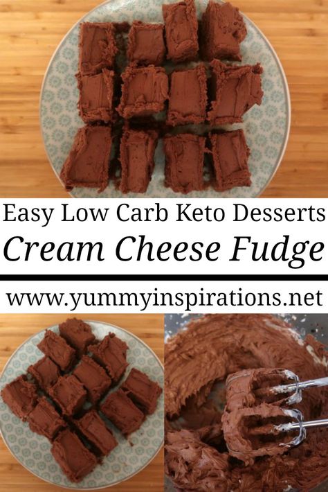 Cream Cheese Fudge Recipe – Easy No Bake Low Carb Keto Chocolate Desserts. With the video tutorial. Cheese Fudge Recipe, Keto Chocolate Desserts, Cream Cheese Fudge Recipe, Cream Cheese Fudge, Thm Candy, Cheese Fudge, Gluten Free Chocolate Desserts, Diet Desserts Recipes, Keto Fudge