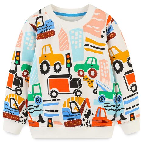 PRICES MAY VARY. 100% Cotton Pull On closure Machine Wash Toddler Sweatshirt for boys with cartoon dinosaur,airplane,penguin,fox and car.Your little boy will look very cute and fashion while dressed. Great active long sleeve shirts for toddler boys daily wear, school, home wear, holidays, camping, outdoor activities.Perfect gifts for birthday,Halloween,Thanksgiving,Christmas and Easter. Crewneck pull over long sleeve sweater for boys with moderate thickness,best sweatshirt match with Jackets, Co Trendy Kids Outfits, Toddler Pants, Cartoon Car, Boys Sweatshirts, Toddler Boy Outfits, Boys Casual, Print Pullover, Pullover Sweatshirts, Casual Sweatshirt