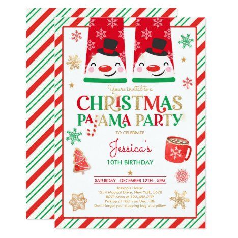 Red And Gold Christmas Pajama Birthday Party Invitation Invitation Red And Gold, Pajama Birthday Parties, Slumber Party Invitations, Christmas Pajama Party, Gold Holiday, Holiday Invitations, Holiday Pajamas, Christmas Invitations, Christmas Party Invitations