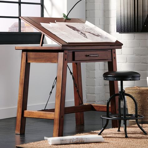 Signature Design by Ashley Shayneville Counter Height Drafting Desk | from hayneedle.com Wood Drafting Table, Art Desks, Artist Desk, Drawing Desk, Art Studio Room, Drafting Table, Drawing Table, Art Studio At Home, Counter Table